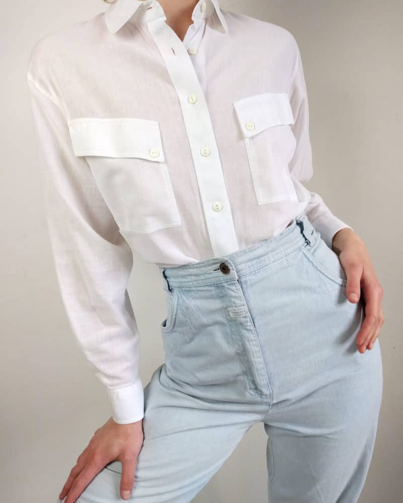 Weisses Vintage Shirt mit Brusttaschen